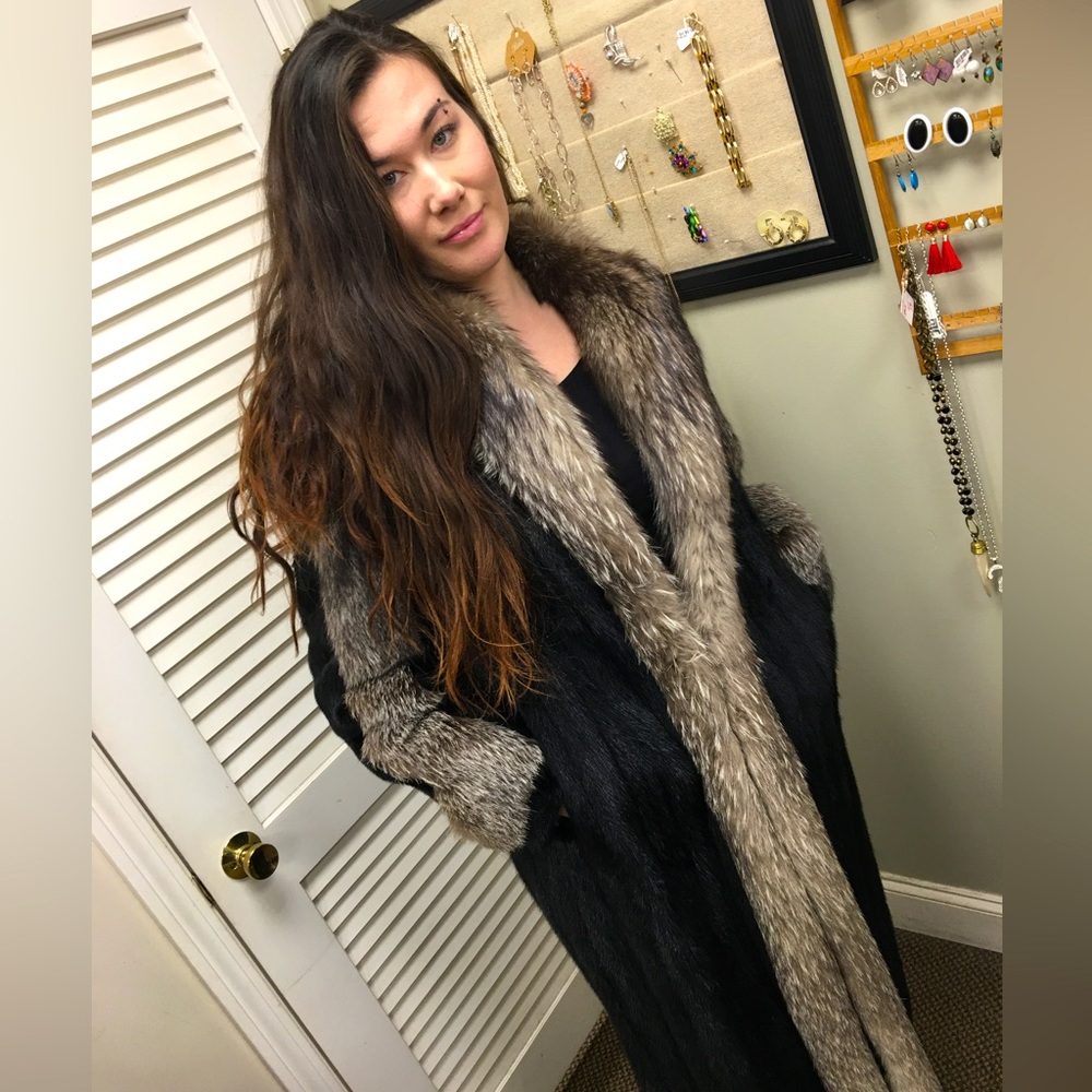 Vintage Long Mink coat with Fox trim